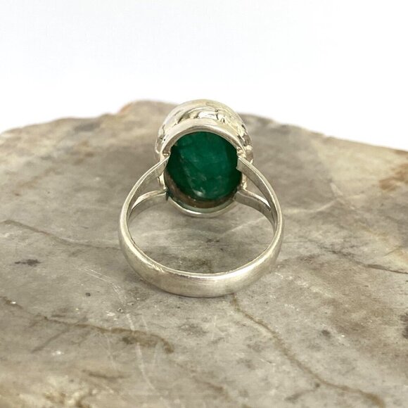 Sterling Silver 925 Oval Bezel Set Faceted Green Jadeite Split Shank Ring Sz 8.5 - Picture 7 of 16